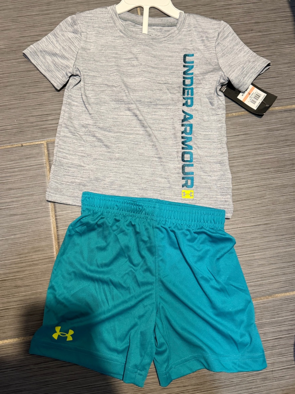 Under Armour Kids Teal Shorts and Gray Logo T-Shirt Athletic Set
